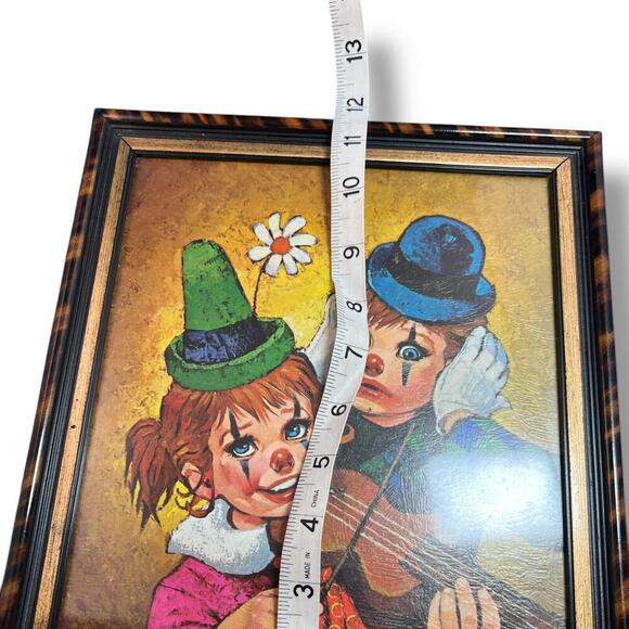 Vintage 1967 Big Eyes Clown Boy & Girl Print – Midcentury Art on Cardboard - Picture 3 of 7